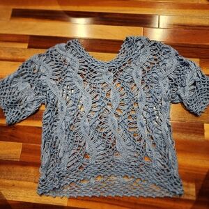 Blue Crochet Knit Top